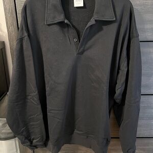 TNA Black Terry Fleece Boyfriend Polo Sweatshirt